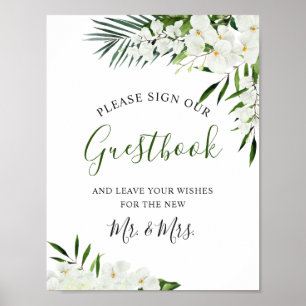 Eleganter White Orchid Bohemischer Sign Unser Gäst Poster