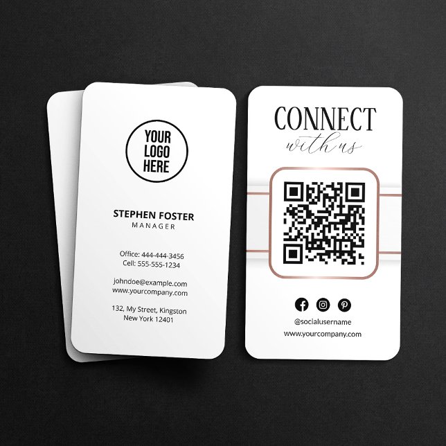 Eleganter White Rose Gold Connect mit US QR Code Visitenkarte (Von Creator hochgeladen)