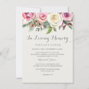 Eleganter White Rose Memorial Announcement Service Einladung