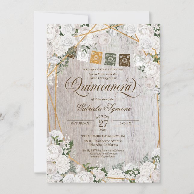 Eleganter White Roses Western Rustic Quinceanera I Einladung (Vorderseite)