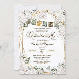 Eleganter White Roses Western Rustic Quinceanera I Einladung