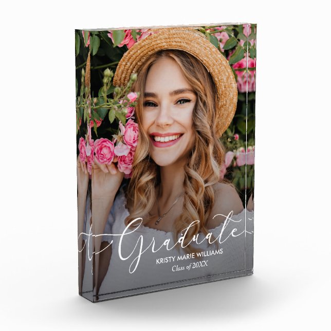 Eleganter White Script-Abschluss Fotoblock (Links)