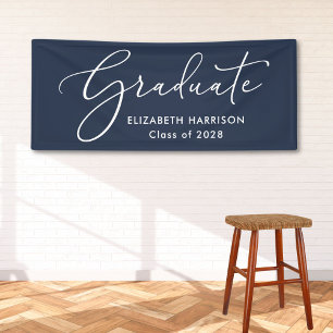 Eleganter White Script Blue Abschluss Banner