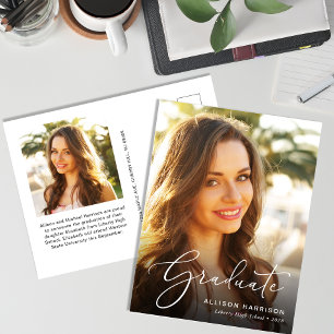 Eleganter White Script Foto Overlay-Abschluss Ankündigungspostkarte