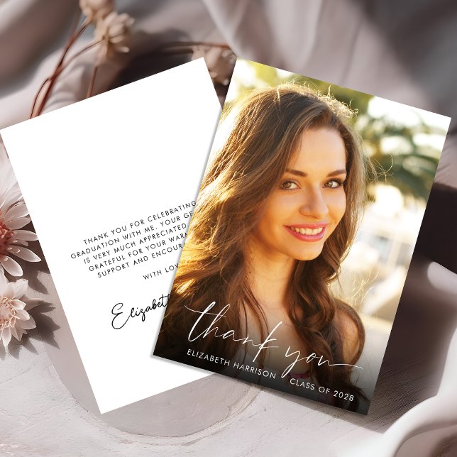 Eleganter White Script Overlay Foto Abschluss Dankeskarte (Von Creator hochgeladen)