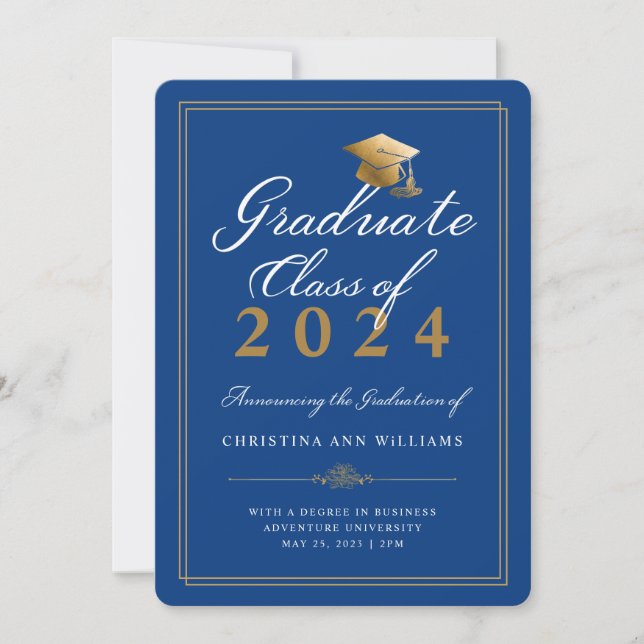 Eleganter White-Script-Royal-Uni-Abschluss Ankündigung (Vorderseite)