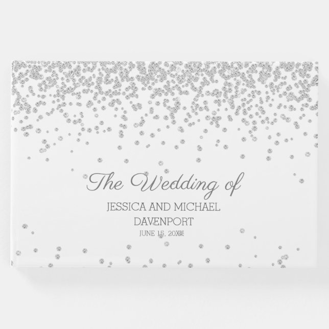 Eleganter White Silver Diamond Glitzer Wedding Gästebuch (Vorderseite)