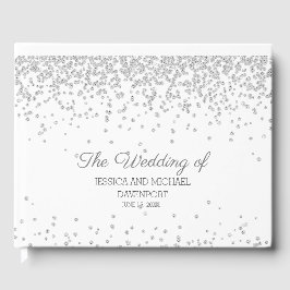 Eleganter White Silver Diamond Glitzer Wedding Gästebuch
