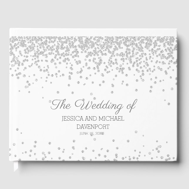Eleganter White Silver Diamond Glitzer Wedding Gästebuch (Vorderseite)