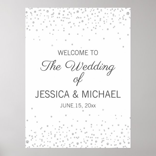 Eleganter White Silver Diamond Glitzer Wedding Poster (Vorne)
