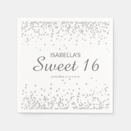 Eleganter White Silver Glitzer Sweet 16 Name Serviette