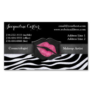 Eleganter White Zebra Glitzer Kiss Kosmetologe Magnetische Visitenkarte