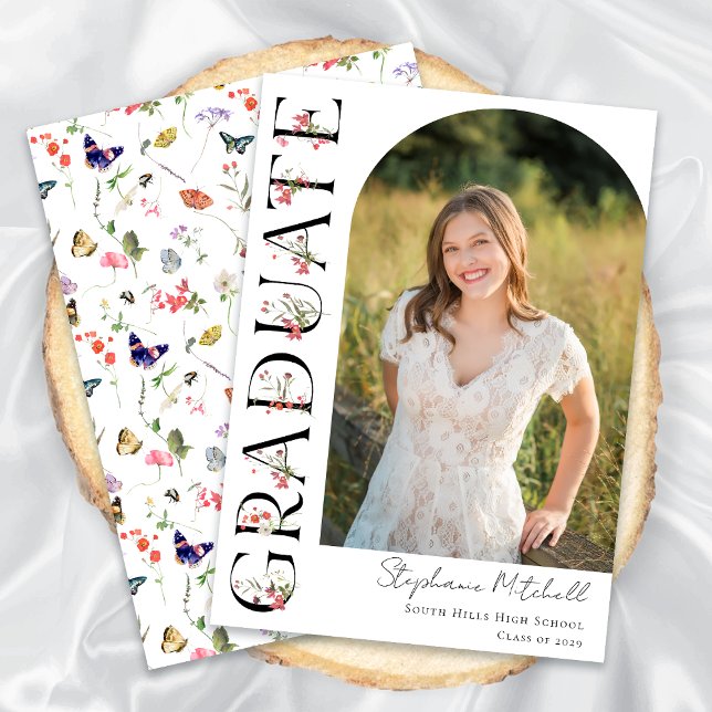 Eleganter Wildblume Foto Abschluss Ankündigung (Elegant Wildflower Photo Graduation Announcement)