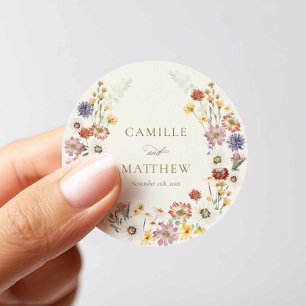 Eleganter Wildblumen-Hochzeits-Rundsticker Runder Aufkleber