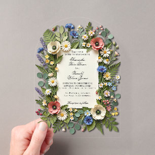 Eleganter Wildblumengarten Acryl-Hochzeit Acryleinladungen
