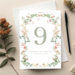 Eleganter Wildblumengarten Florale Tischnummer<br><div class="desc">Entwickelt,  um mit unserer Wildblumen-Kollektion zu koordinieren,  verfügt diese anpassbare Tischnummernkarte über einen Kranz aus Frühlingswildblumen mit klassischem Text. Für eine weitergehende Anpassung dieses Designs,  z.B. Änderung des Layouts,  der Schriftart oder der Textgröße,  klicken Sie bitte auf den "ANPASSEN"-Button oben. Bitte kontaktieren Sie mich bei Fragen!</div>