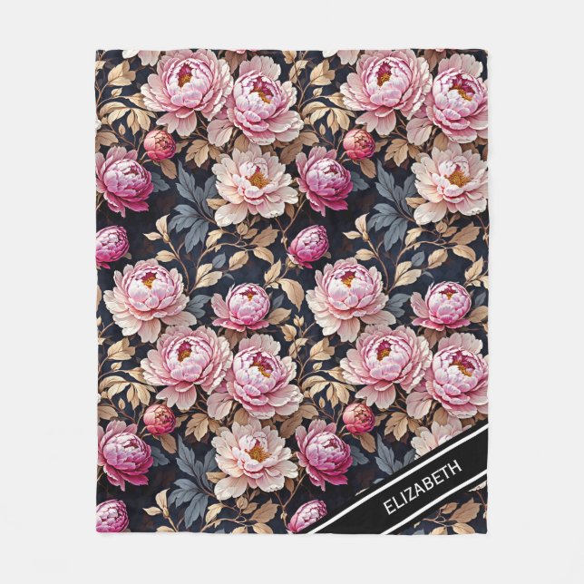 Eleganter Willkommensblau Rosa Péony Name Fleecedecke (Vorderseite)