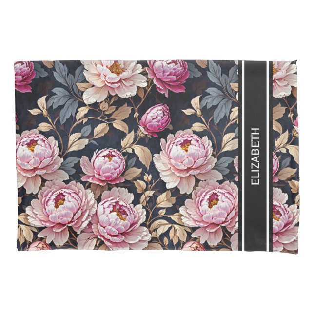 Eleganter Willkommensblau Rosa Péony Name Kissenbezug (Vorderseite)