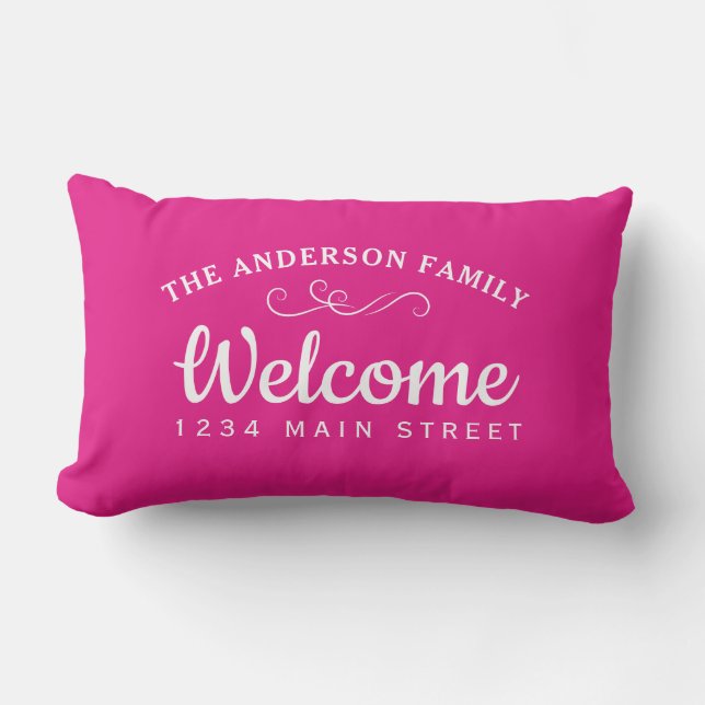 Eleganter Willkommensname Personalisiert rosa Fami Kissen Für Draußen (Vorderseite)