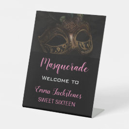 Eleganter Willkommensrosa Schwarze Masquerade Gebu Sockelschild
