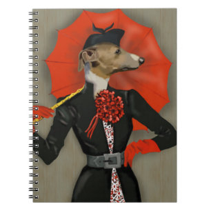 Eleganter Windhund und roter Regenschirm Notizblock