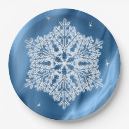 Eleganter Winter Blau und Weiße Schneeflocke Weihn Pappteller