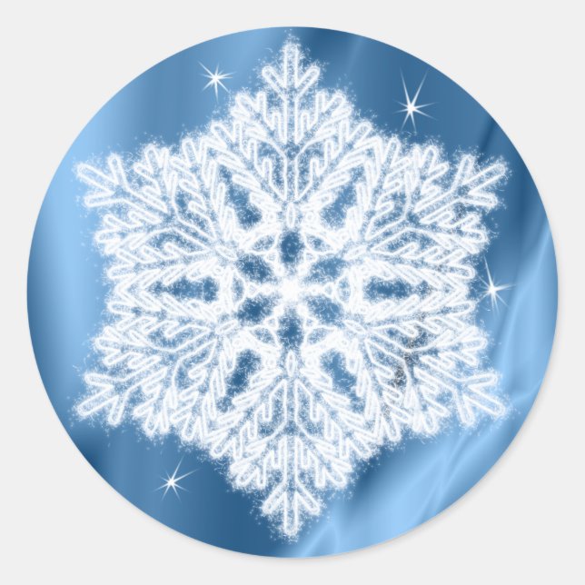 Eleganter Winter Blau und Weiße Schneeflocke Weihn Runder Aufkleber (Vorderseite)