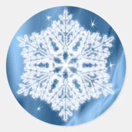 Eleganter Winter Blau und Weiße Schneeflocke Weihn Runder Aufkleber