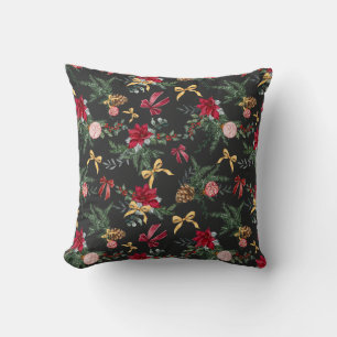Eleganter Winter Botanische Vegetation und Bow Mus Kissen