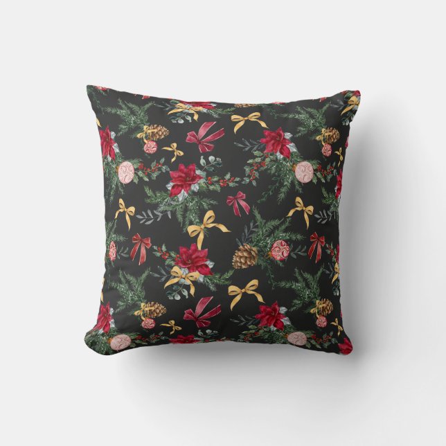Eleganter Winter Botanische Vegetation und Bow Mus Kissen (Vorderseite)