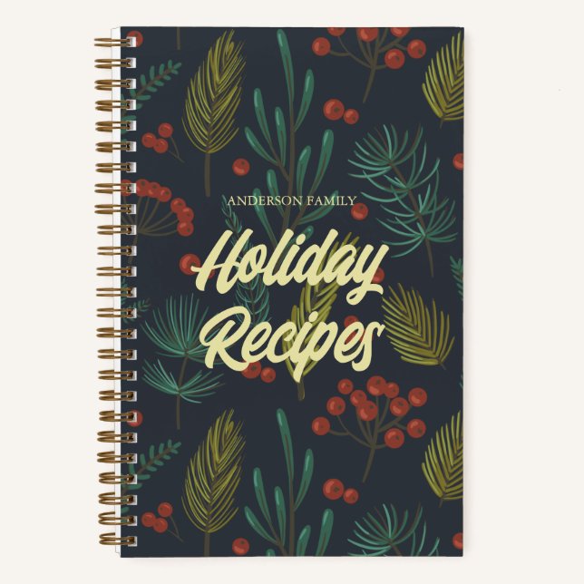 Eleganter Winter Botanischer Urlaub Rezept Notizbuch (Vorderseite)