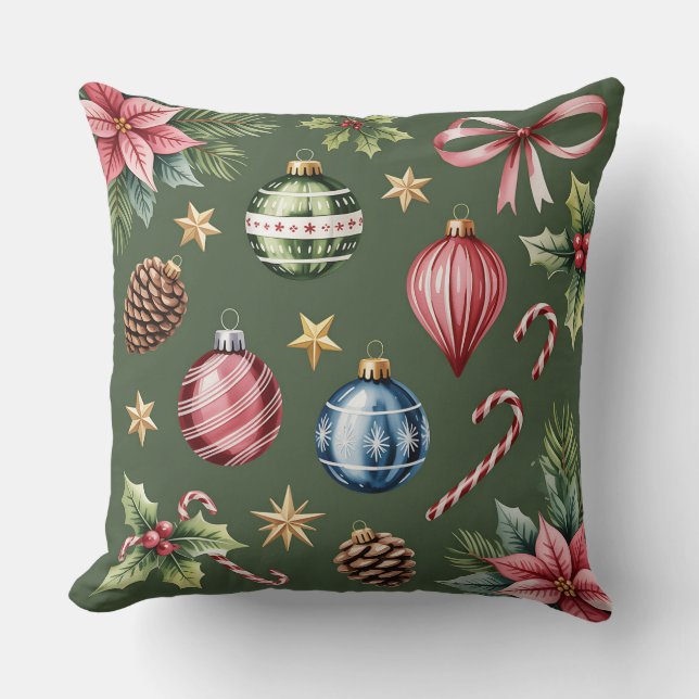 Eleganter Winter Botanisches Weihnachtskissen Kissen (Vorderseite)