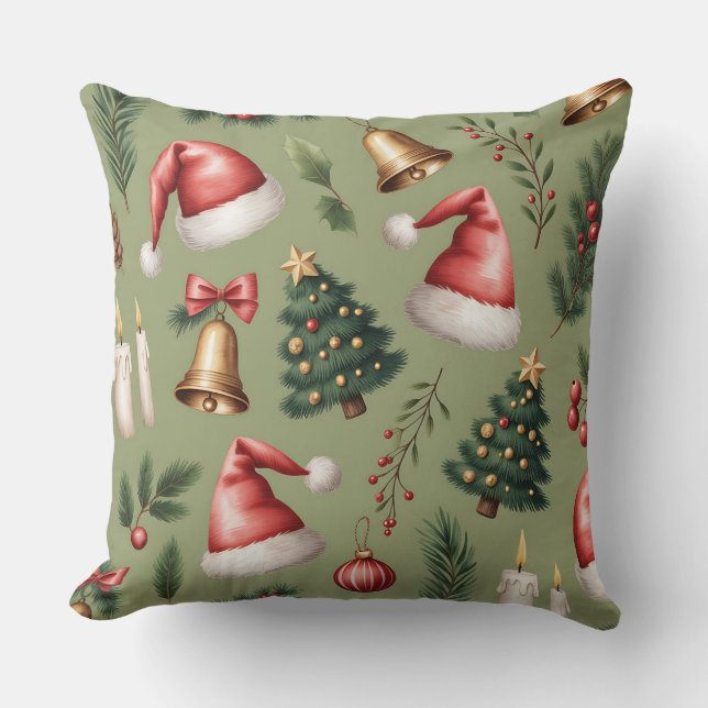 Eleganter Winter Botanisches Weihnachtskissen Kissen (Vorderseite)