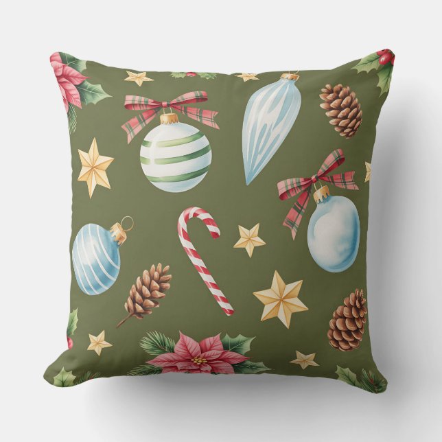 Eleganter Winter Botanisches Weihnachtskissen Kissen (Vorderseite)