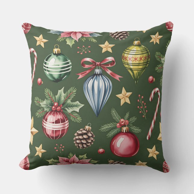 Eleganter Winter Botanisches Weihnachtskissen Kissen (Vorderseite)