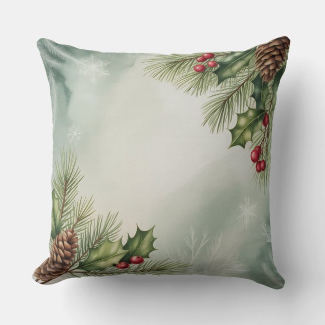Eleganter Winter Botanisches Weihnachtskissen Kissen (Vorderseite)