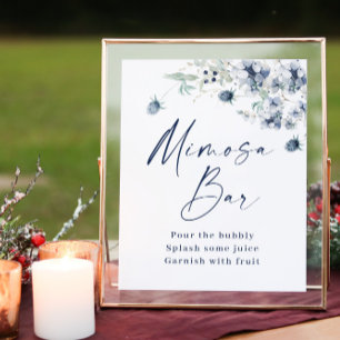 Eleganter Winter Dusty Blue Foliage Mimosa Bar Poster