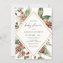 Eleganter Winter Evergreen Poinsettia Kinderdusche Einladung