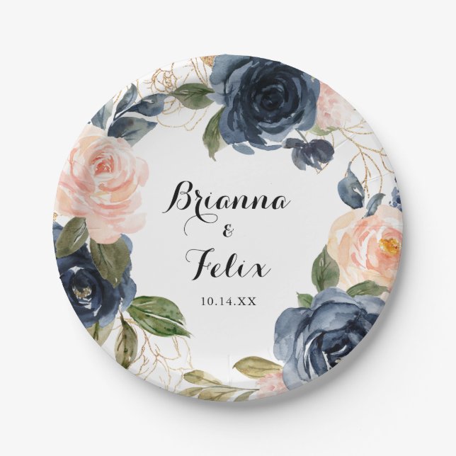 Eleganter Winter Floral Calligraphy Wedding Cake Pappteller (Vorderseite)