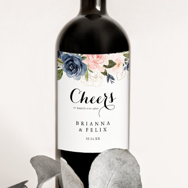 Eleganter Winter Floral Cheers Wedding Wine Labels Weinetikett (Von Creator hochgeladen)