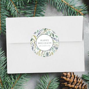 Eleganter Winter Foliage Happy Holidays Runder Aufkleber