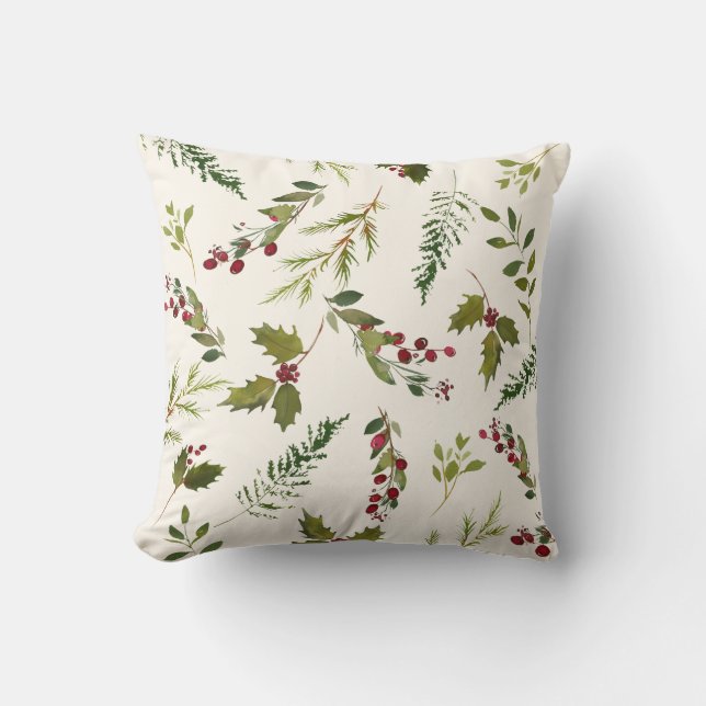 Eleganter Winter Holly Berry Grüne Weinroute Mendr Kissen (Vorderseite)