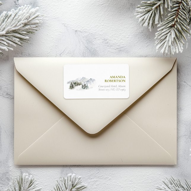 Eleganter Winter Mountain Weihnachten Adressaufkleber (Von Creator hochgeladen)
