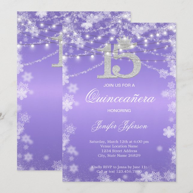 Eleganter Winter Quinceanera Einladung (Vorne/Hinten)
