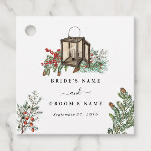 Eleganter Winter Rustic Pine Trees Lantern Wedding Geschenkanhänger