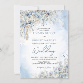 Eleganter Winter staubige blaue Blumen und weiße R Einladung