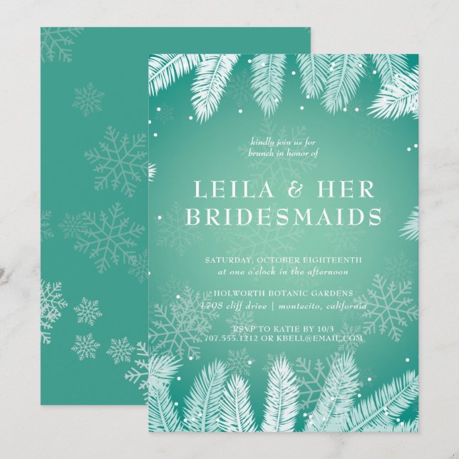 Eleganter Winter Wedding Bridesmaids Brunch Einladung (Vorne/Hinten)