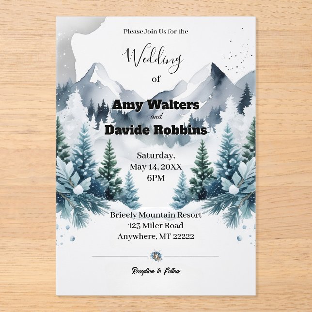 Eleganter Winter Wedding Einladung Acrylic (Vorderseite)