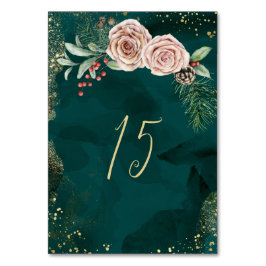 Eleganter Winter Weihnachten Rosen Rosen Dunkelgrü Tischnummer