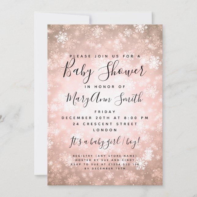 Eleganter Winter Wonderland Baby Shower Copper Einladung (Vorderseite)